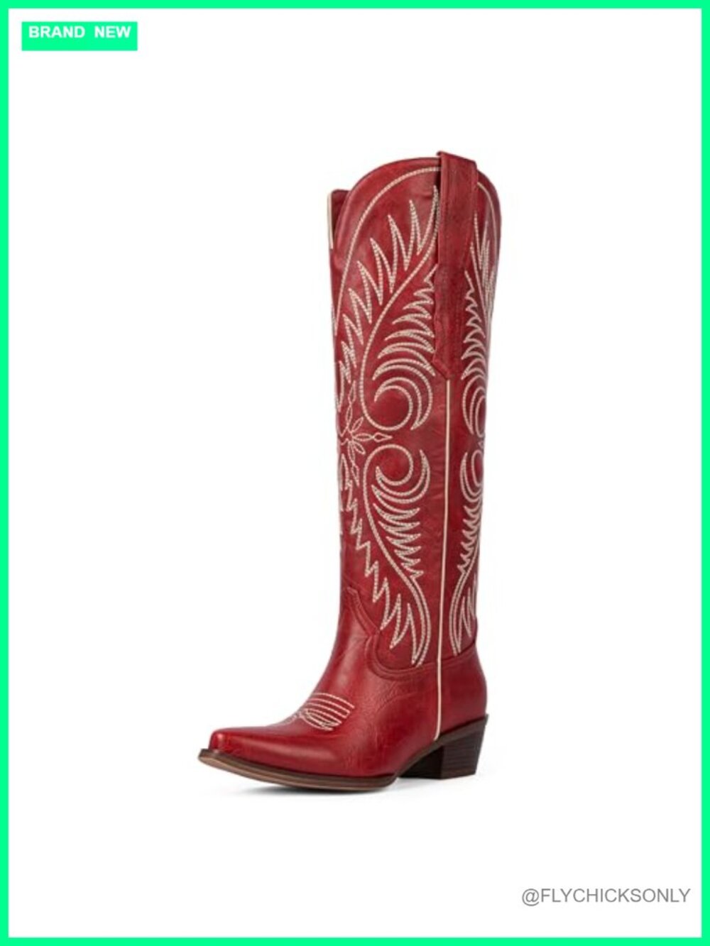 Faux Leather Knee High Cowboy Boots Embroidered Western